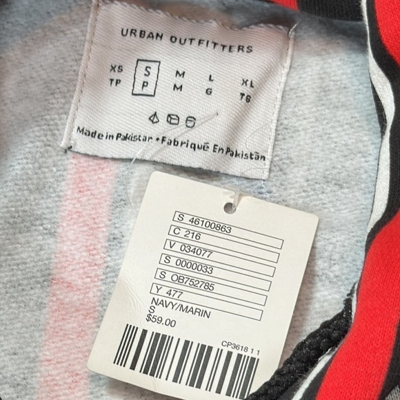 Urban Outfitters Small Vertical Striped Hoodie sweatshirt Red Blue Y2K 90s vibes - Picture 10 of 12